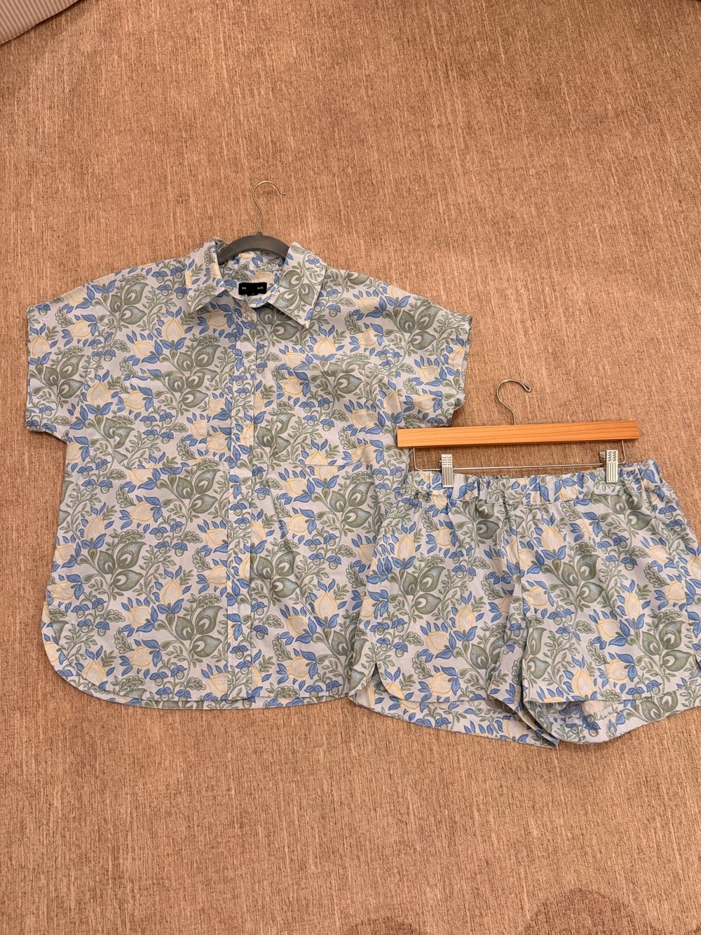 Summersalt Floral Short Sleeve Shirt & Shorts Set - Blue & Sage